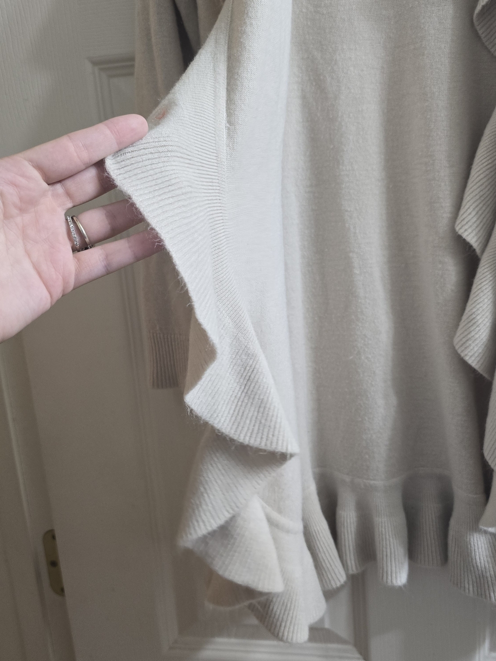 Carol Rose Light Cream Ruffle-Front Cardigan - Picture 2 of 7